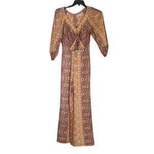 Sandro Dieppe Linen Blend Orange and Pink Patterned Jumpsuit sz 34